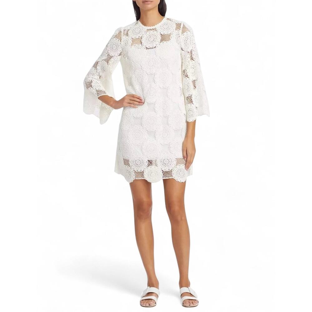 Zimmermann Junie Ivory Cotton Lace Crochet Mini Dress Cottagecore Sz 3 / 10 / L - Picture 9 of 9